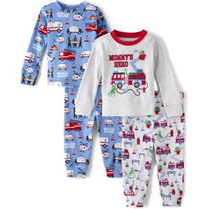 The Children’s Place baby-boys And Toddler Long Sleeve Top and Pants Snug Fit 100% Cotton 4 Piece Pajama Set(Rescue Squad/Moms Hero)