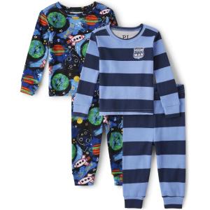 The Children’s Place baby-boys And Toddler Long Sleeve Top and Pants Snug Fit 100% Cotton 4 Piece Pajama Set(Space 2 Pack)