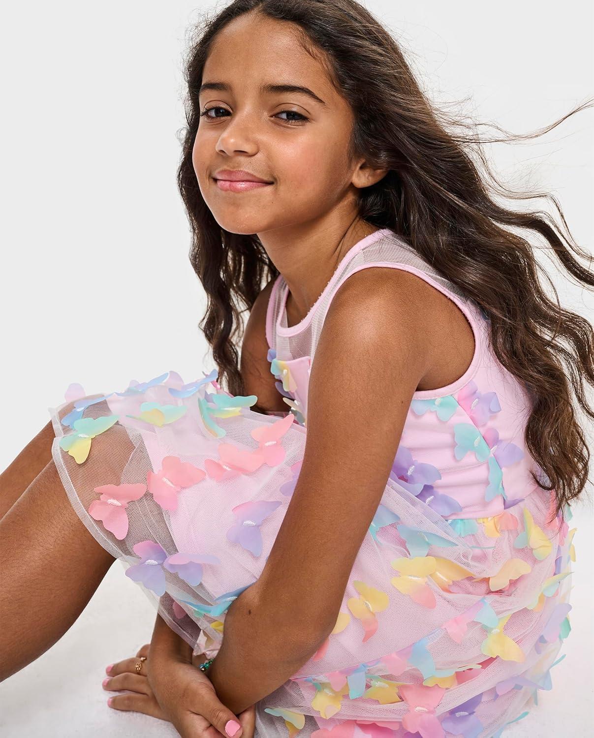 imageThe Childrens Place Girls Dressy Dress SleevelessPink Butterfly Mesh