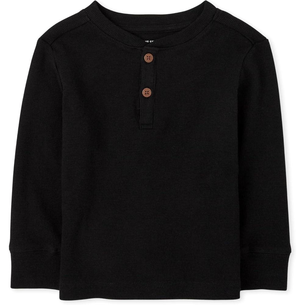 imageThe Childrens Place BabyBoys and Toddler Long Sleeve Thermal Henley ShirtBlack