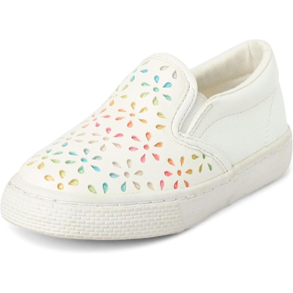 imageThe Childrens Place BabyGirls Baby Girls and Toddler Casual Slip on Shoes SneakerRainbow Flowers