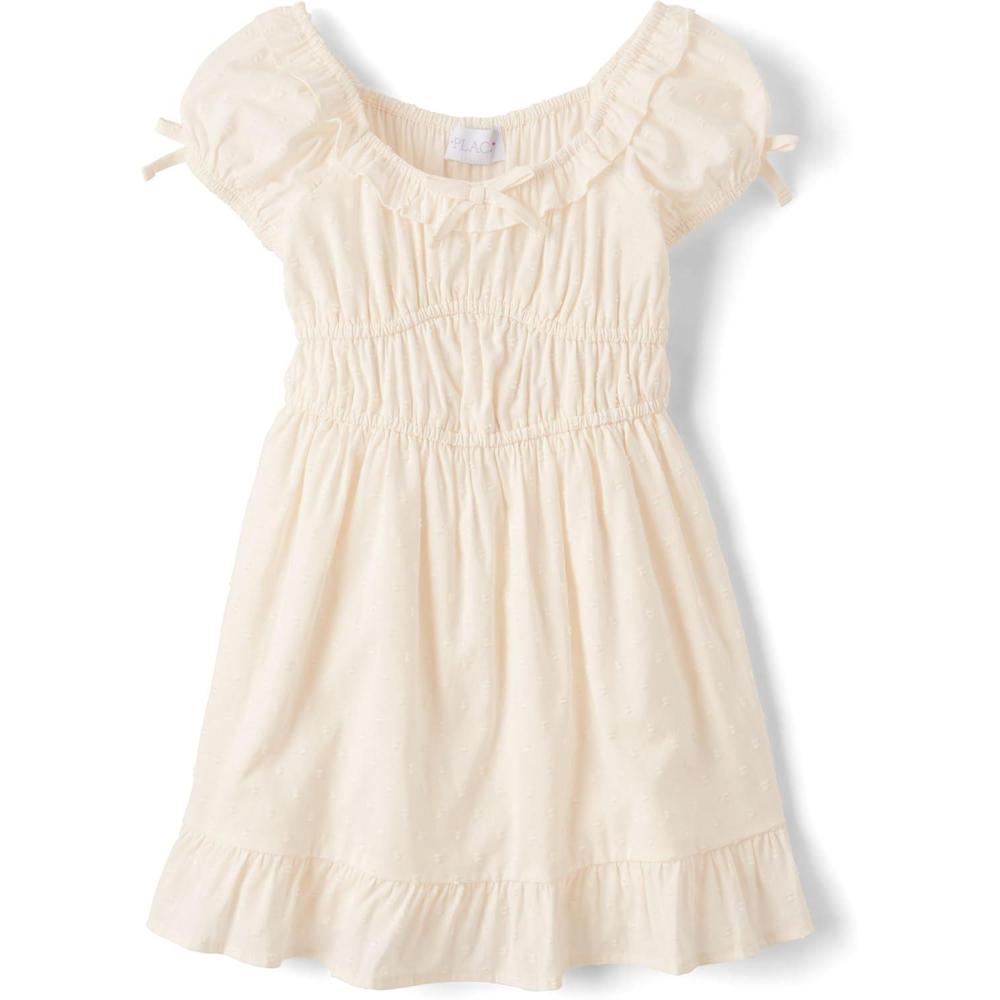 imageThe Childrens Place Girls Casual Ruffle DressShort SleeveWhite Daisy
