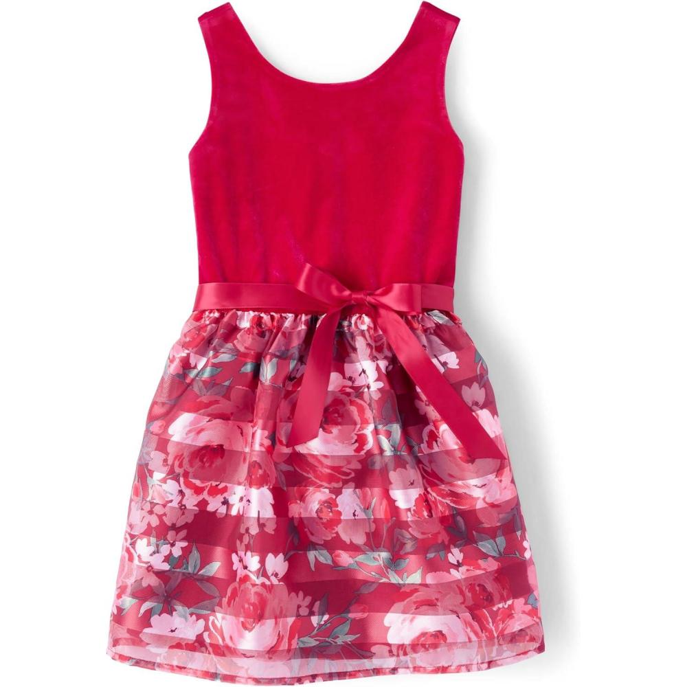 imageThe Childrens Place Girls Dressy Dress SleevelessRed Floral Stripe