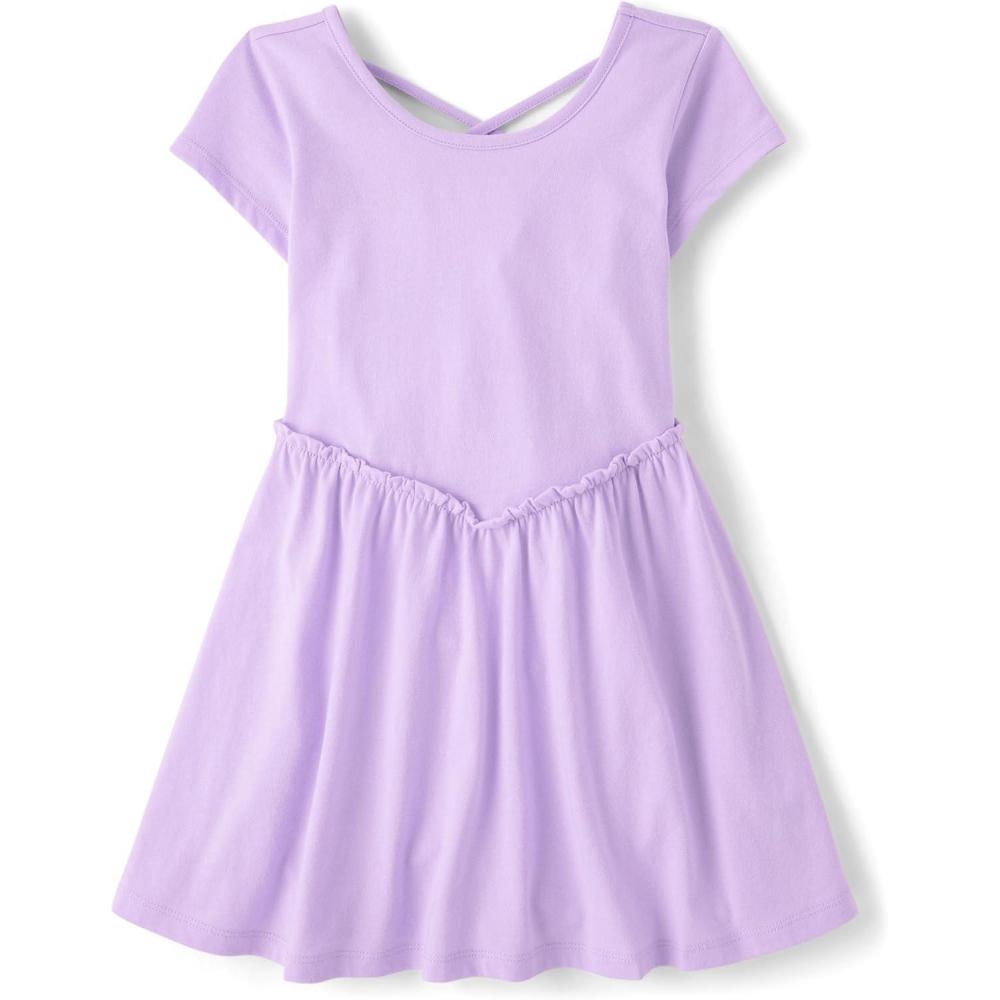 imageThe Childrens Place Girls Short Sleeve Basic Skater Dress 2 PackLavender Tea