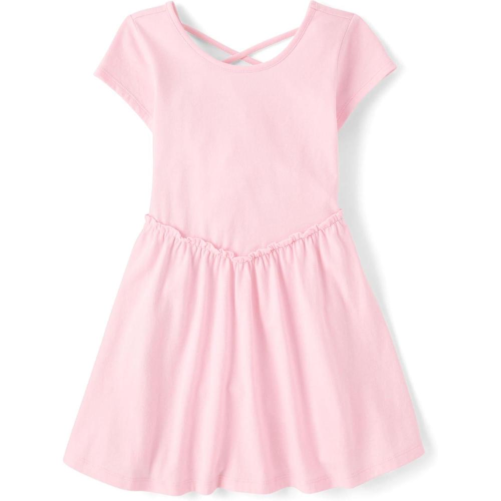imageThe Childrens Place Girls Short Sleeve Basic Skater Dress 2 PackRose Mist