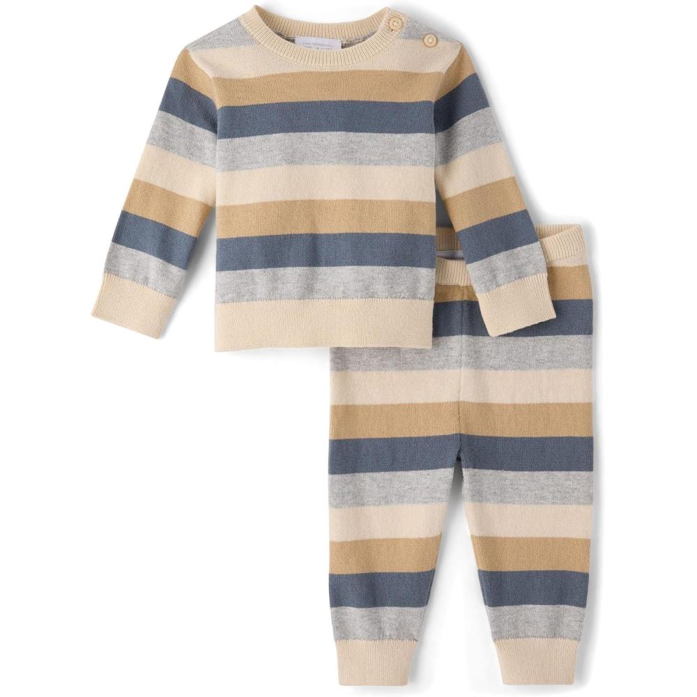 imageThe Childrens Place babyboys And Newborn Long Sleeve Sweater and Pants 2 Piece Playwear SetHaystack Stripe