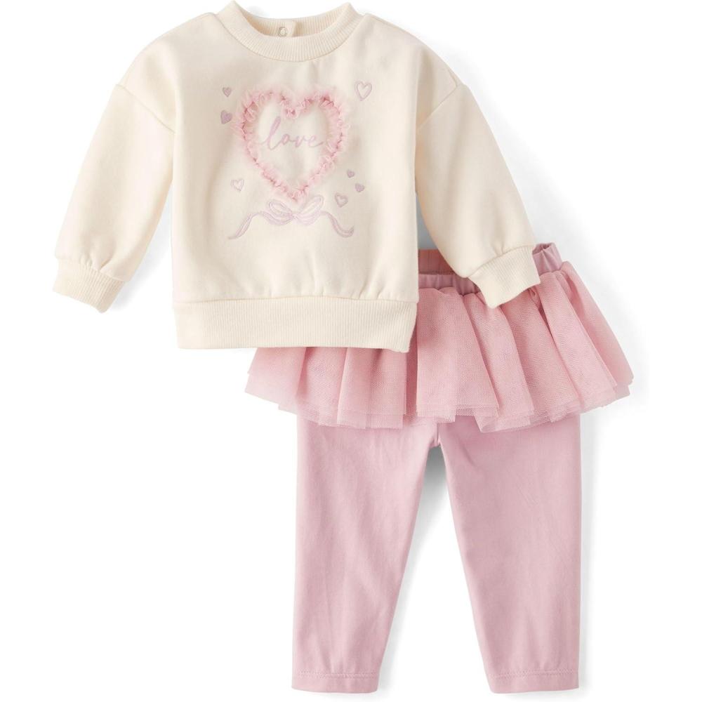 imageThe Childrens Place babygirls And Newborn Long Sleeve Sweater and Pants 2 Piece Playwear SetMesh Heart