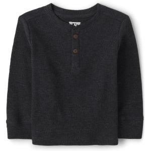 The Children’s Place Baby-Boys and Toddler Long Sleeve Thermal Henley Shirt(Pitch Black)