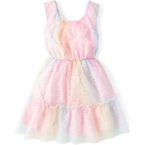 The Children’s Place Girls Dressy Dress, Sleeveless(Bright Pink Rainbow)