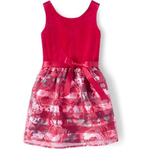 The Children’s Place Girls Dressy Dress, Sleeveless(Red Floral Stripe)