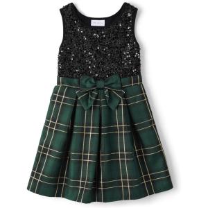 The Children’s Place Girls Dressy Dress, Sleeveless(Sequin Green Plaid)