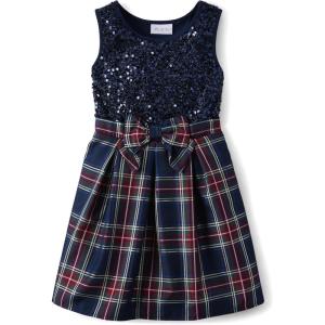 The Children’s Place Girls Dressy Dress, Sleeveless(Sequin Navy Plaid)