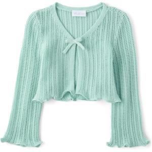 The Children’s Place Girls’ Long Bell Sleeve Tie Front Layering Cardigan(Mint Cream)
