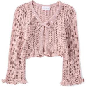 The Children’s Place Girls’ Long Bell Sleeve Tie Front Layering Cardigan(Timid Pink)