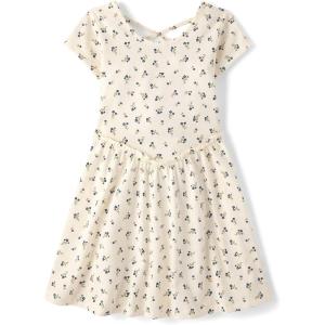 The Children’s Place Girls’ Plaid Stretch Jacquard Short Sleeve Dress(Fair Ivory)