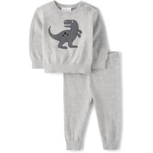 The Children’s Place baby-boys And Newborn Long Sleeve Sweater and Pants, 2 Piece Playwear Set(Gray Dino)
