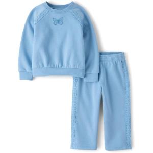 The Children’s Place baby-girls And Toddler Active Long Sleeve Premium Fleece Sweatshirt and Pants, 2-piece Outfit Set(Pearl Blue Crochet)