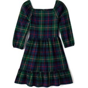 The Children’s Place girls Long Sleeve Casual Dresses(Green Plaid)