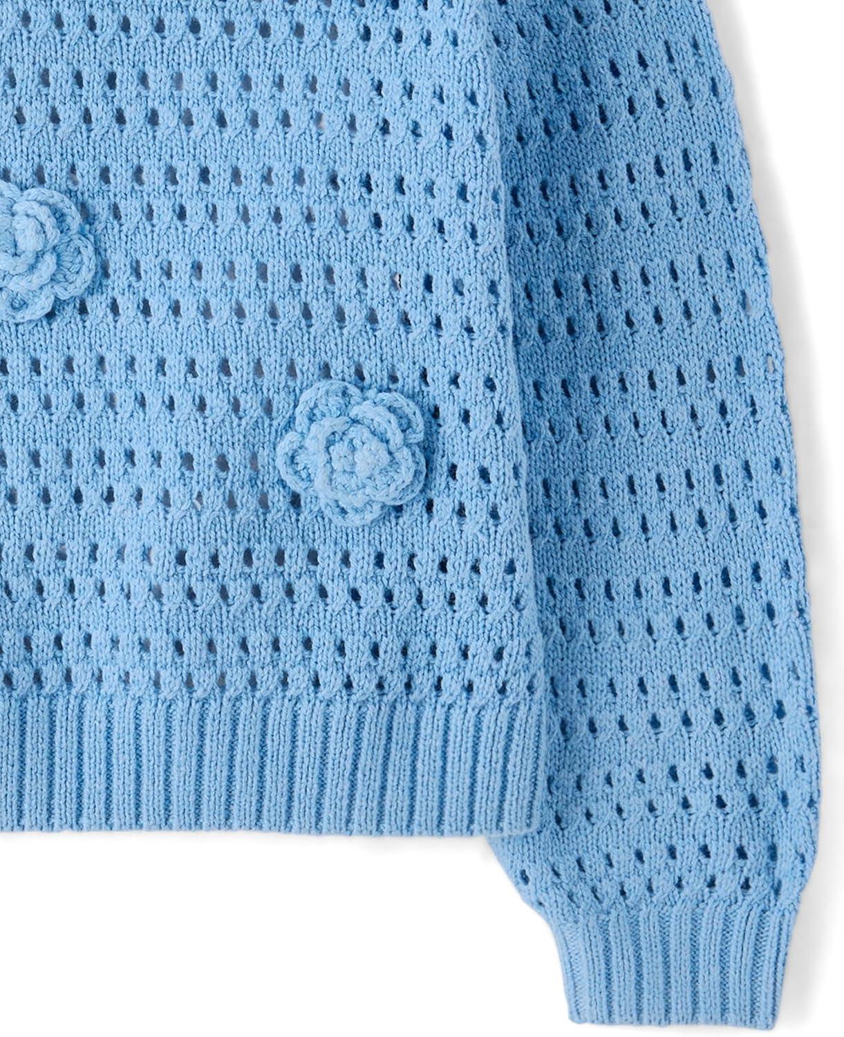 imageThe Childrens Place BabyGirls and Toddler Long Sleeve Crew Neck Pullover SweaterBlue Flowers