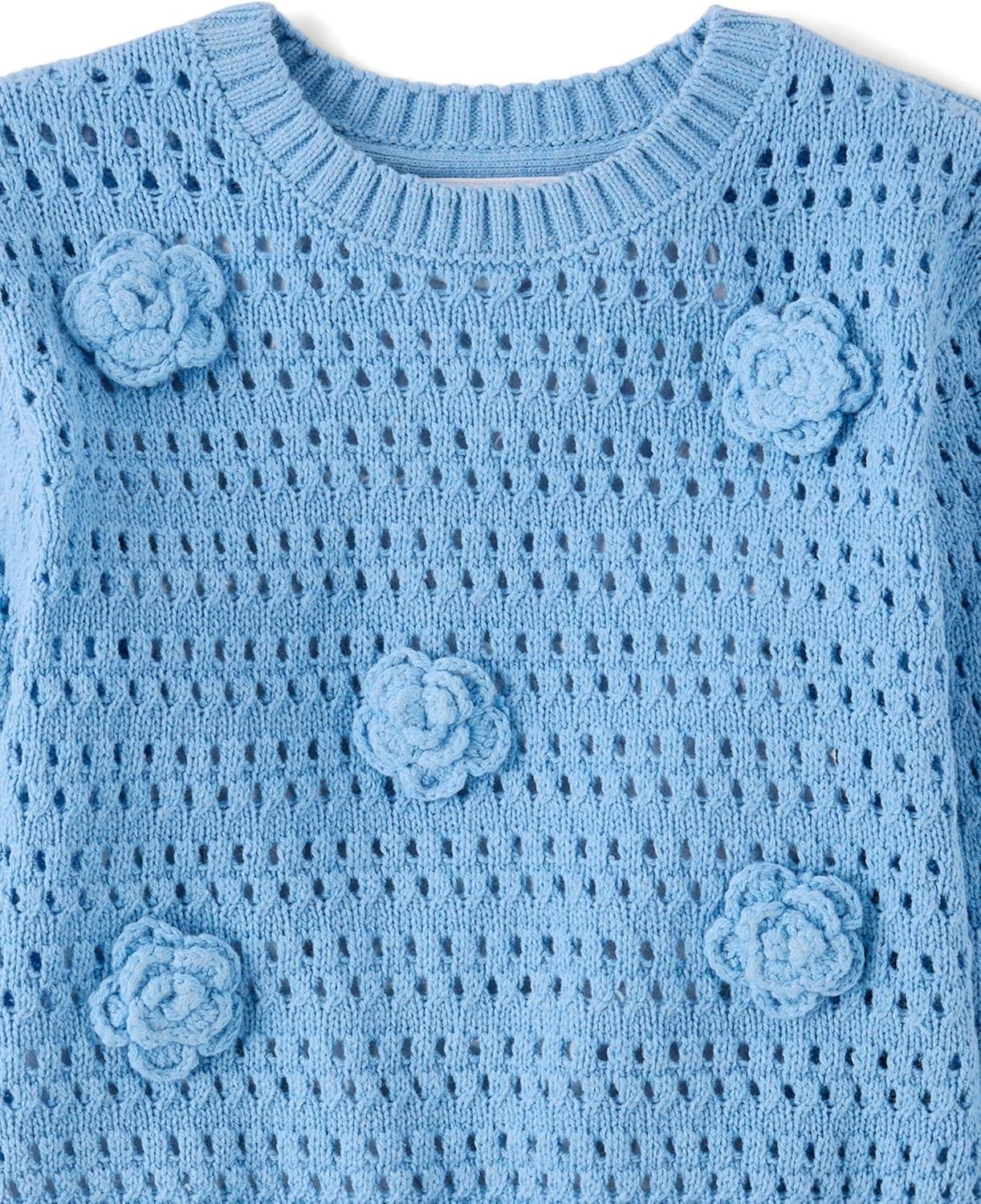 imageThe Childrens Place BabyGirls and Toddler Long Sleeve Crew Neck Pullover SweaterBlue Flowers