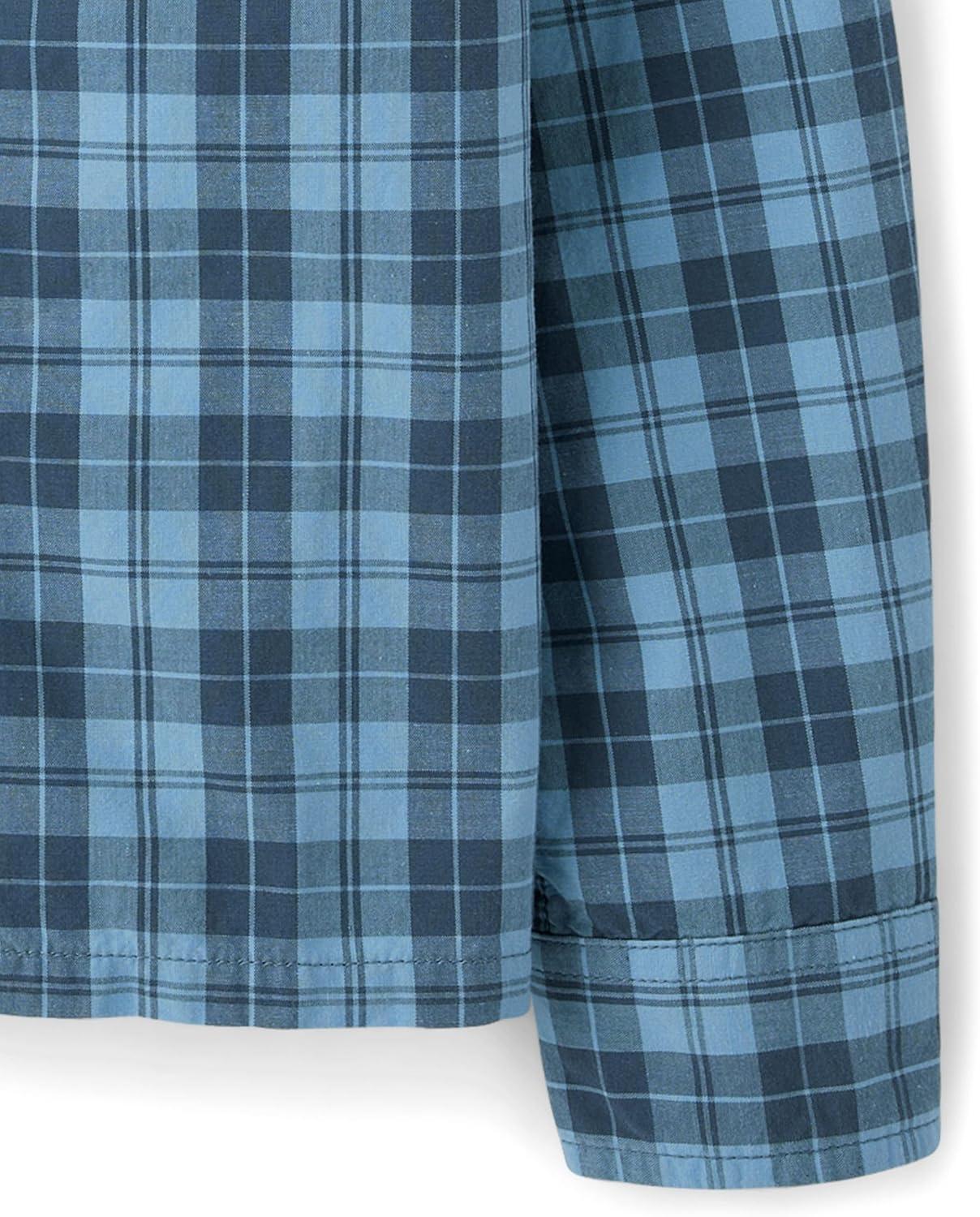 imageThe Childrens Place Boys Long Sleeve Button Down ShirtsPearl Blue Plaid