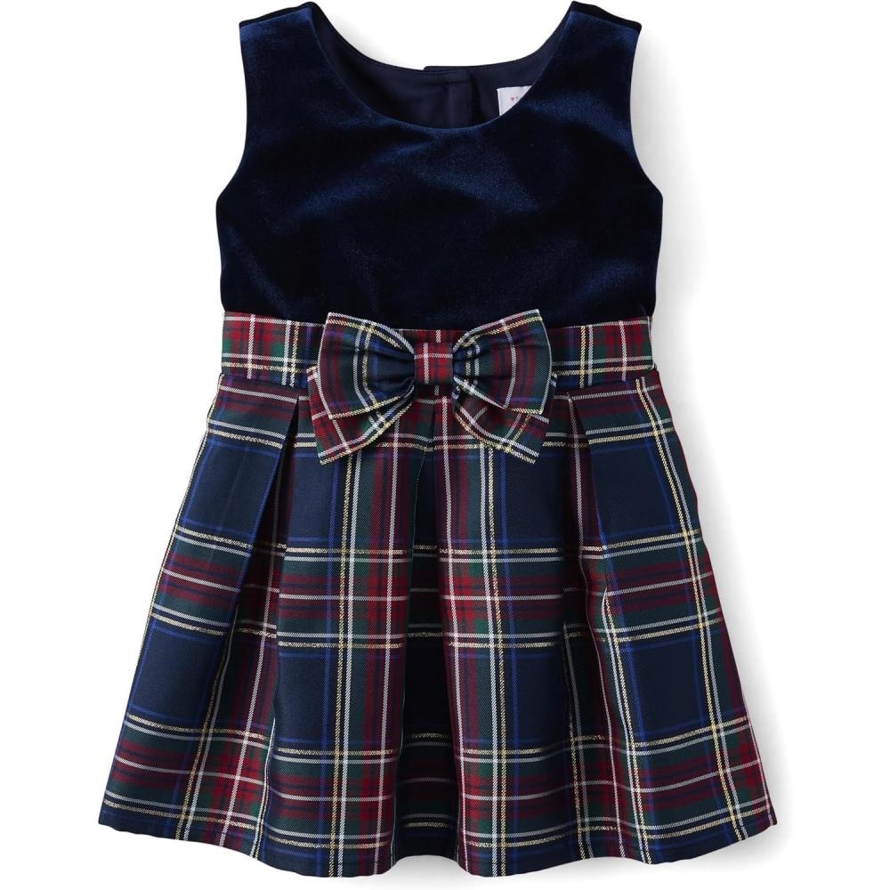 imageThe Childrens Place BabyGirls and Toddler Dressy Dress Short SleeveNavy Plaid