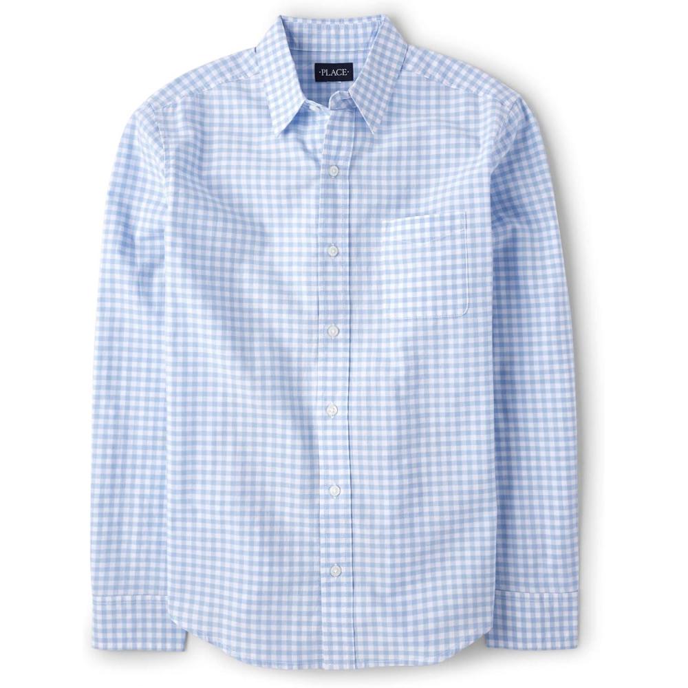 imageThe Childrens Place Boys Long Sleeve Button Down ShirtsLight Blue Gingham Dad