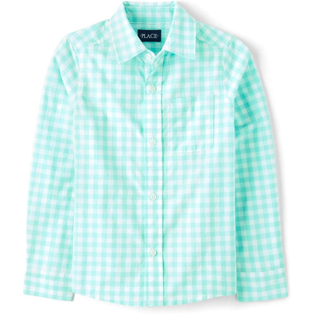 imageThe Childrens Place Boys Long Sleeve Button Down ShirtsMellow Aqua Gingham