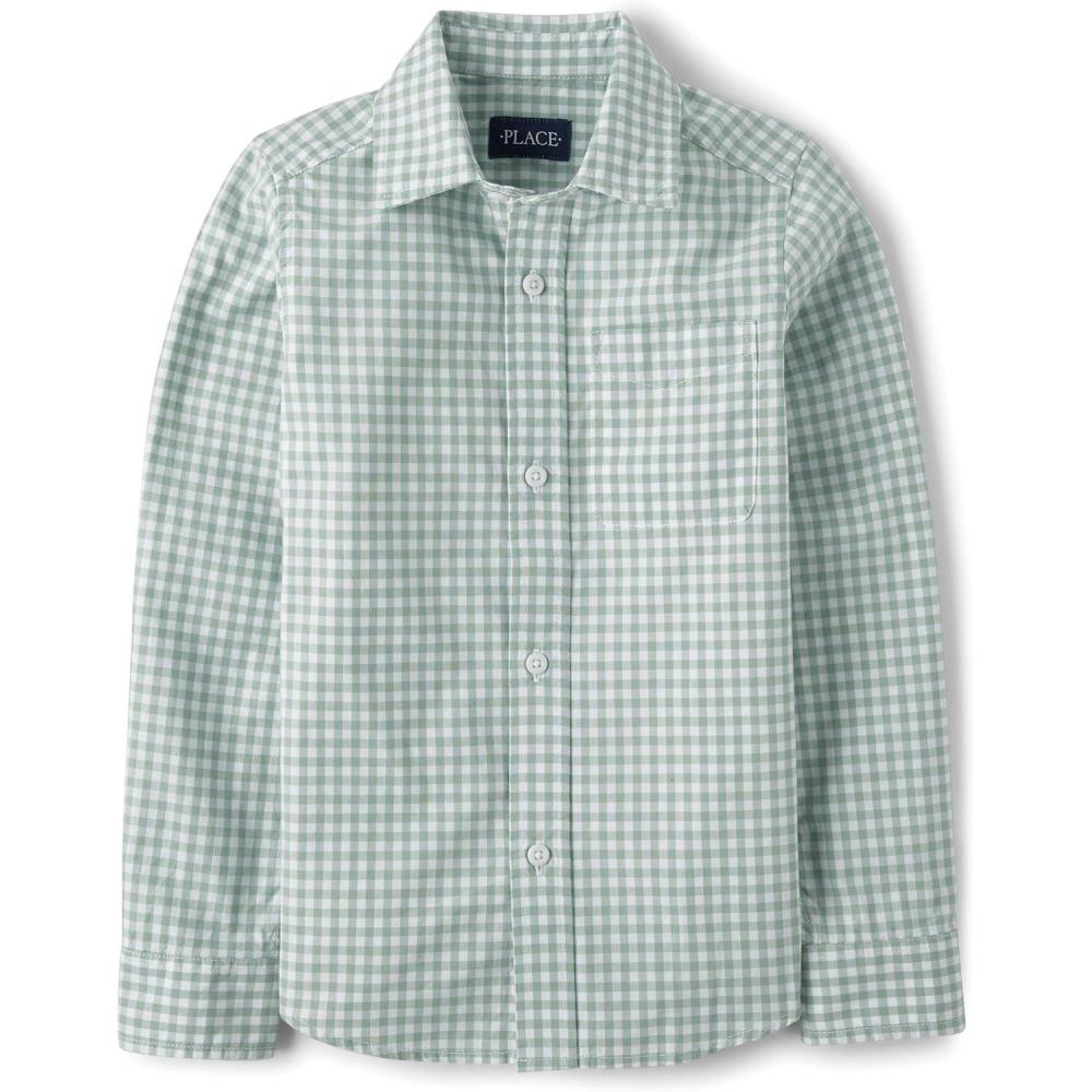 imageThe Childrens Place Boys Long Sleeve Button Down ShirtsMint Taffy