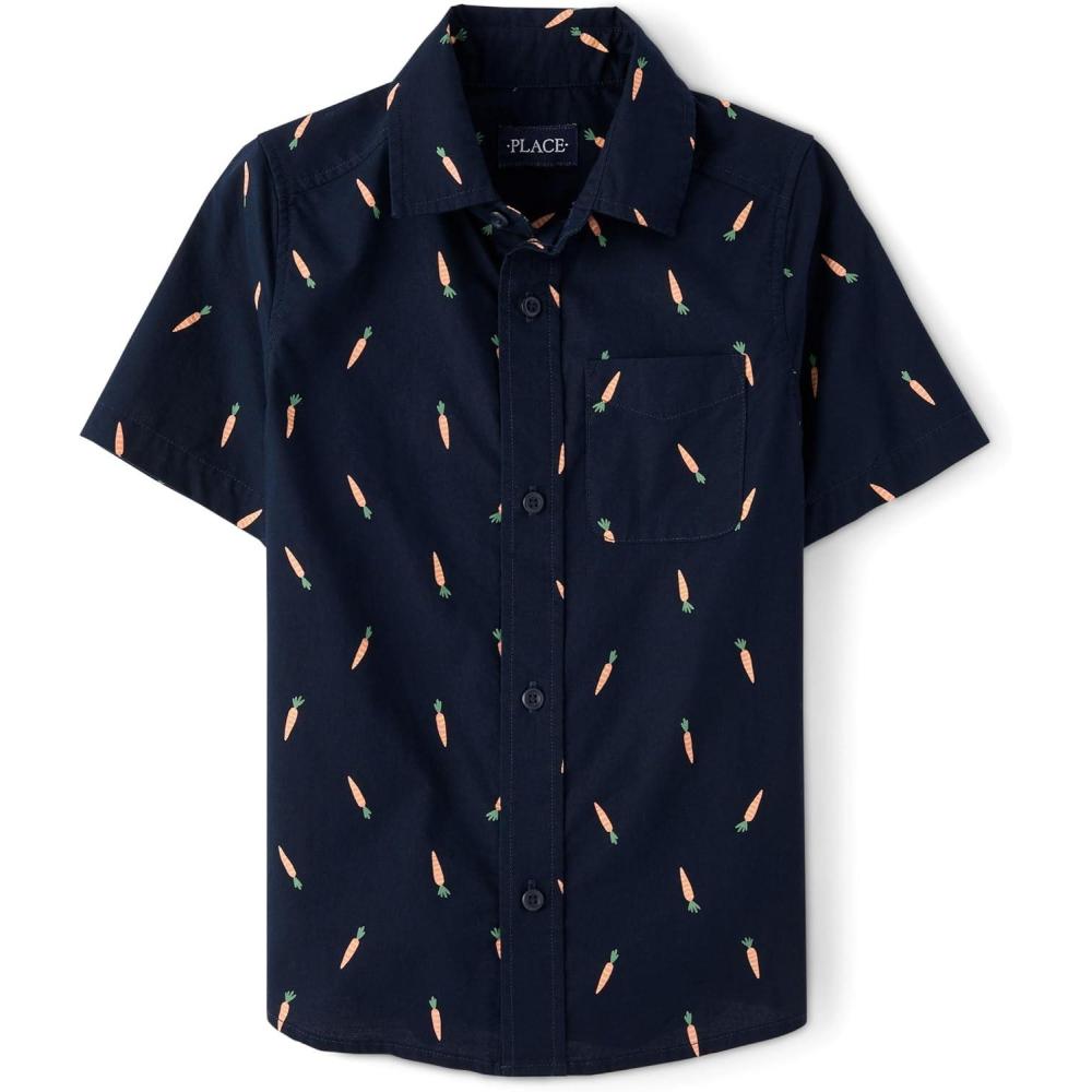 imageThe Childrens Place Boys Short Sleeve Button Down ShirtNavy Carrot
