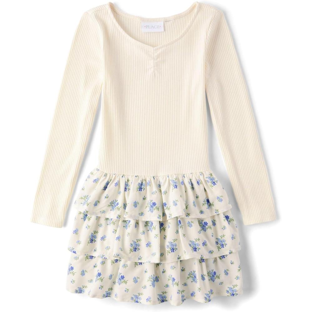 imageThe Childrens Place Girls Tutu Dress Long SleeveWhite Floral