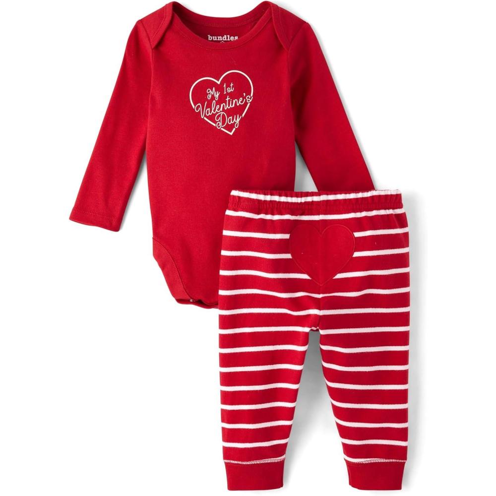 imageThe Childrens Place babyboys And Newborn Bodysuit and Pants 2 Piece Playwear OutfitRed Valentine
