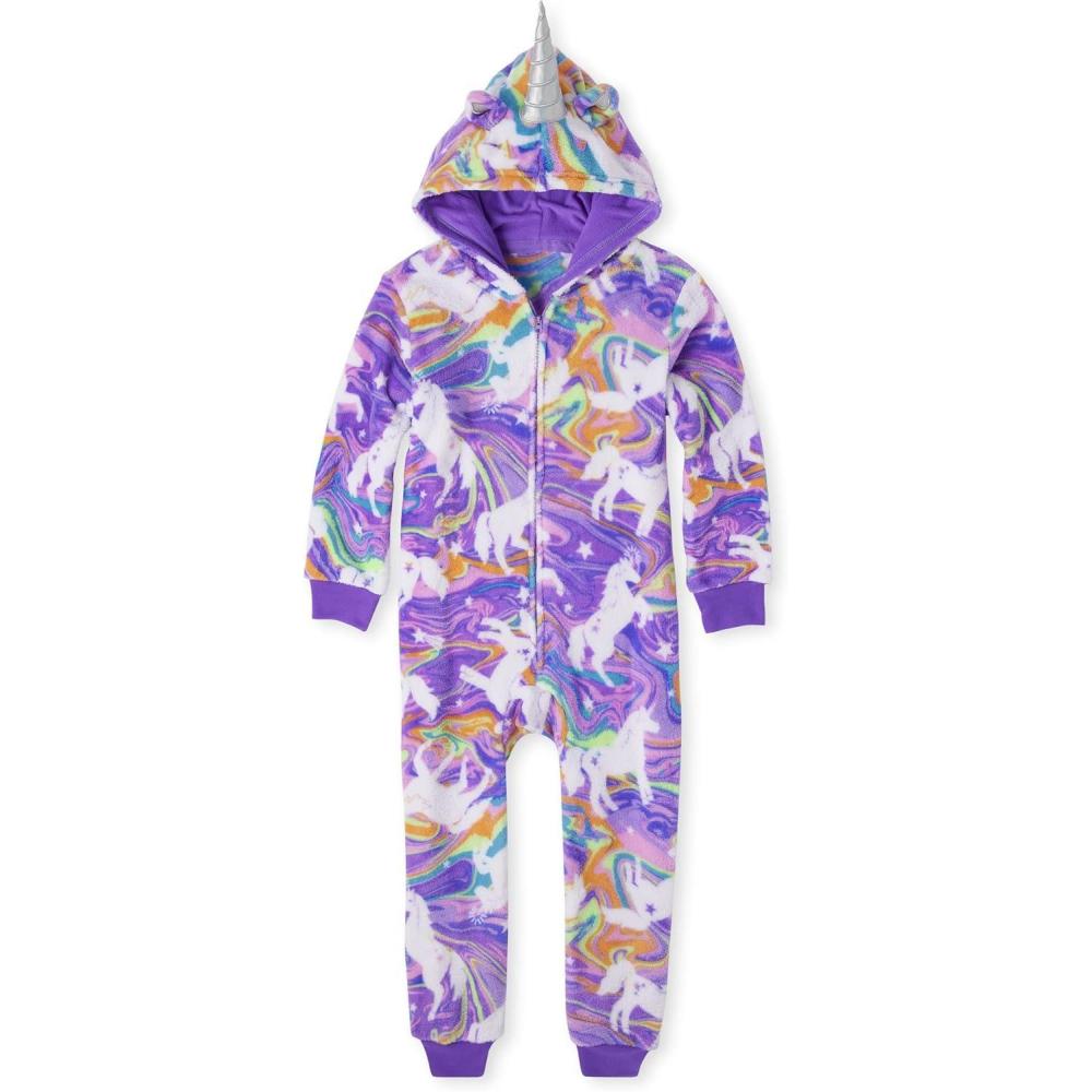 imageThe Childrens Place girls Long Sleeve Fleece Zip Up One Piece PajamaMarble Unicorn