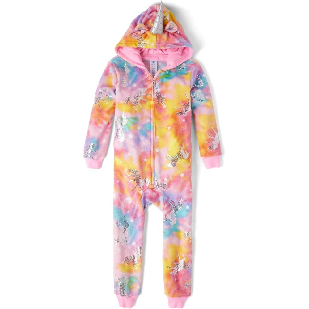 imageThe Childrens Place girls Long Sleeve Fleece Zip Up One Piece PajamaUnicorn Sparkle Pink