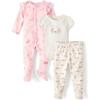 The Children’s Place Unisex Baby And Newborn 100% Cotton Take Me Home 3-piece Long, Short Sleeve Bodysuit, and Pant(Rose Mist)