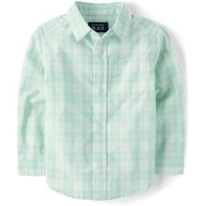 The Children’s Place Baby Boys’ and Toddler Poplin Long Sleeve Button Down Shirt(Mint Plaid)