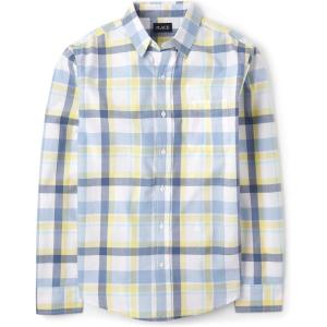 The Children’s Place Boys Long Sleeve Button Down Shirts(Blue/Yellow Plaid – Dad)