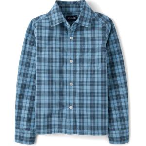 The Children’s Place Boys Long Sleeve Button Down Shirts(Pearl Blue Plaid)