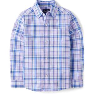 The Children’s Place Boys Long Sleeve Button Down Shirts(Petal Purple Plaid)