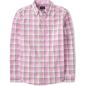 The Children’s Place Boys Long Sleeve Button Down Shirts(Pink Ombre Check – Dad)