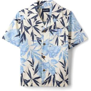 The Children’s Place Boys Short Sleeve Button Down Shirt(Pearl Blue Tropical)