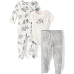 The Children’s Place Unisex Baby And Newborn 100% Cotton Take Me Home 3-piece Long, Short Sleeve Bodysuit, and Pant(Bunnys Tail Set)