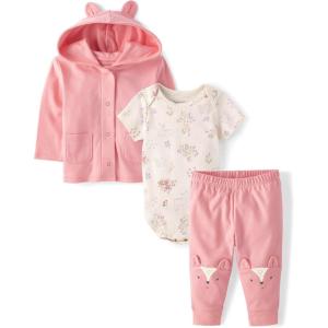 The Children’s Place Unisex Baby And Newborn 3 Piece Set, Long Sleeve Jacket,short Sleeve Bodysuit, and Pant(White Daisy)