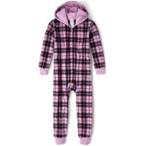 The Children’s Place girls Long Sleeve Fleece Zip Up One Piece Pajama(Lilac Luster)