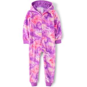 The Children’s Place girls Long Sleeve Fleece Zip Up One Piece Pajama(Pink Purple Spiral)