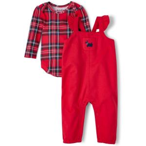 The Children’s Place unisex-baby Long Sleeve Bodysuit and Pants Set 2-pack(Ruby/Ruby Plaid)