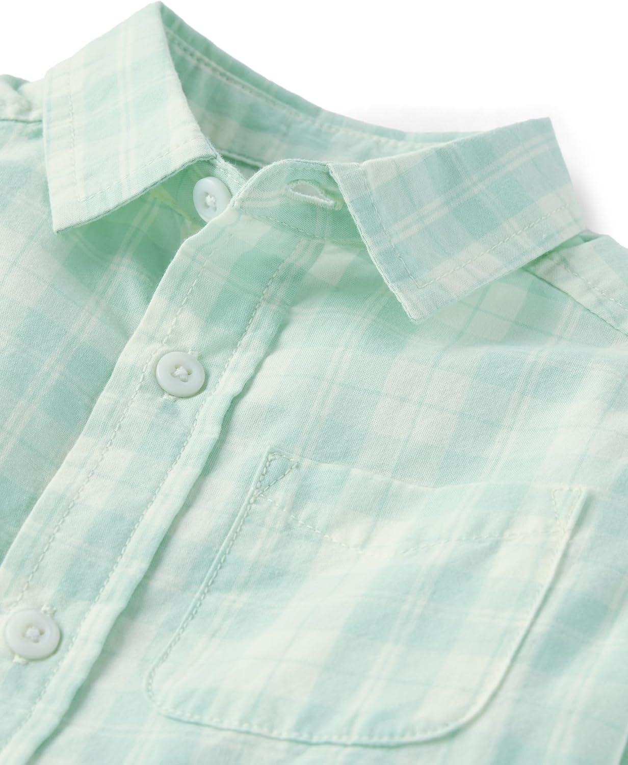 imageThe Childrens Place Big Boys Long Sleeve Poplin Button Down ShirtMint Plaid
