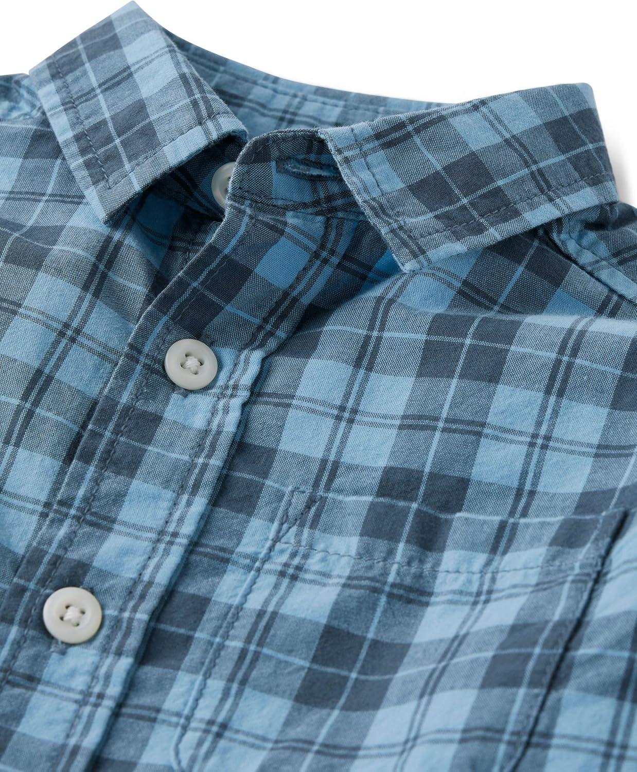 imageThe Childrens Place Big Boys Long Sleeve Poplin Button Down ShirtPearl Blue Plaid