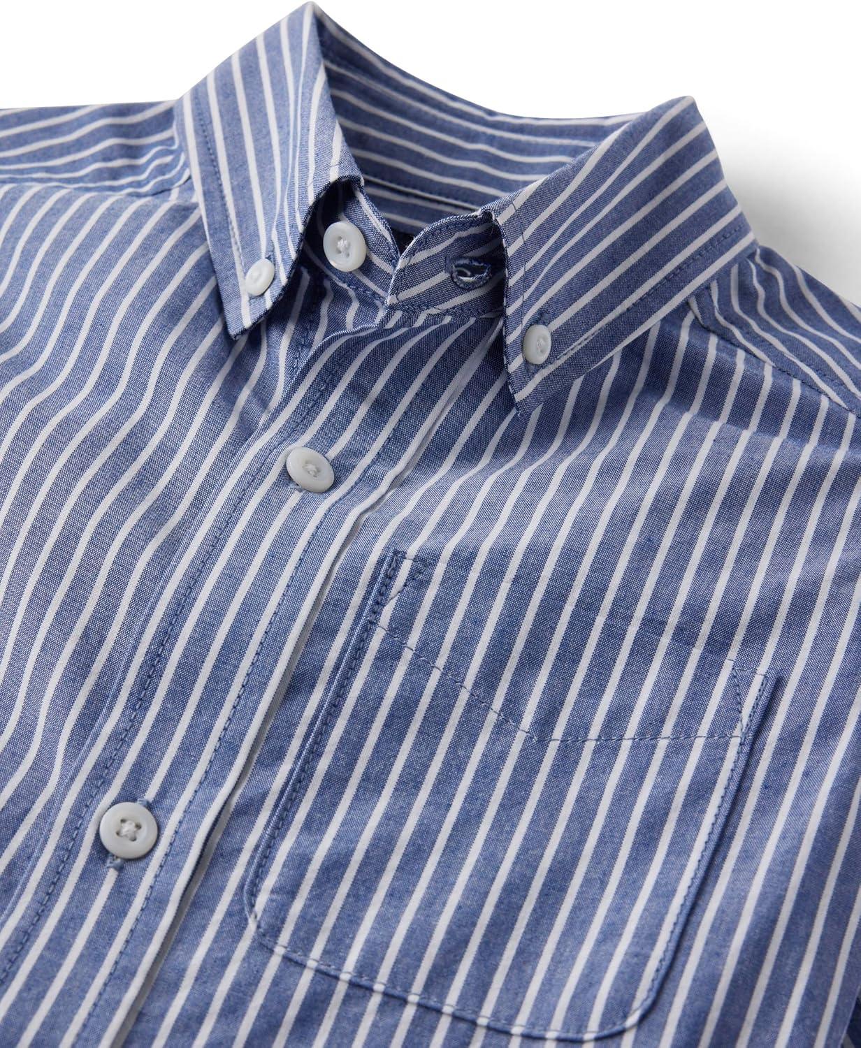 imageThe Childrens Place Boys Short Sleeve Poplin Button Down ShirtBlue Stripe