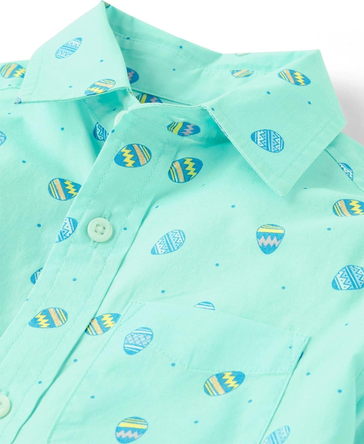 imageThe Childrens Place Boys Short Sleeve Poplin Button Down ShirtEaster Egg Mint